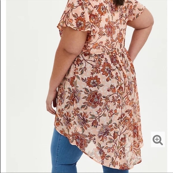NWT Torrid Lexie Pink Floral Chiffon Tunic Top Blouse - Picture 3 of 6